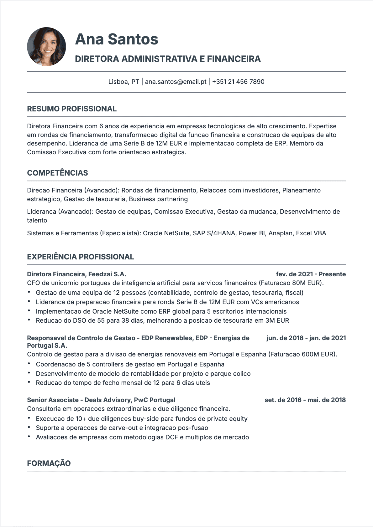 CV Diretor financeiro Confirmé - CV Diretor financeiro