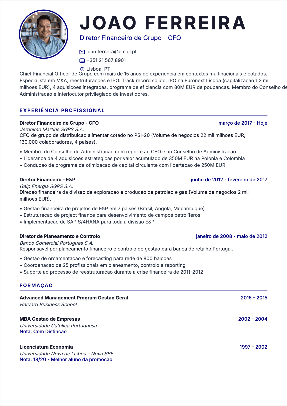 CV Diretor financeiro Senior - CV Diretor financeiro