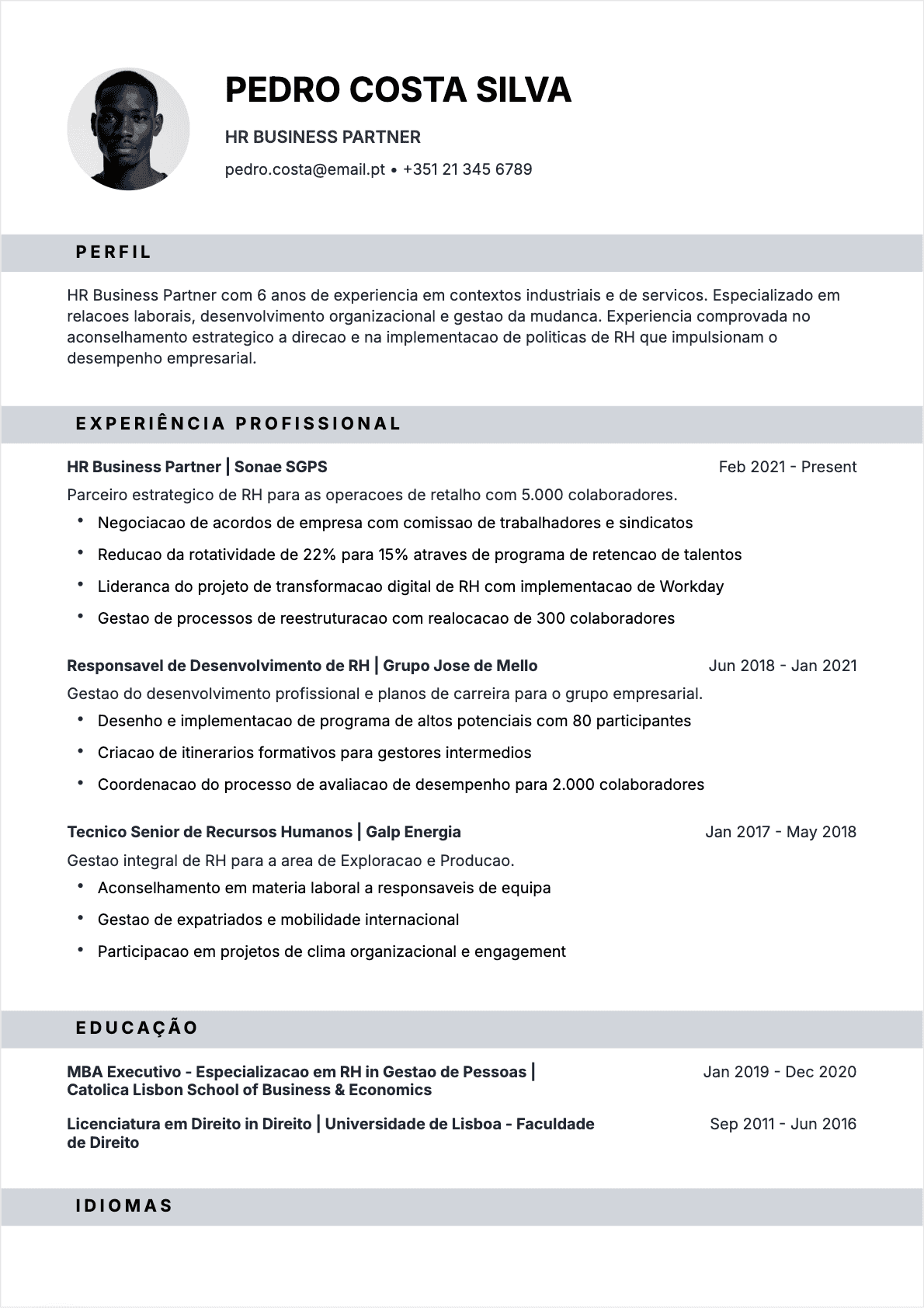 Diretor RH Confirmé - CV Diretor RH