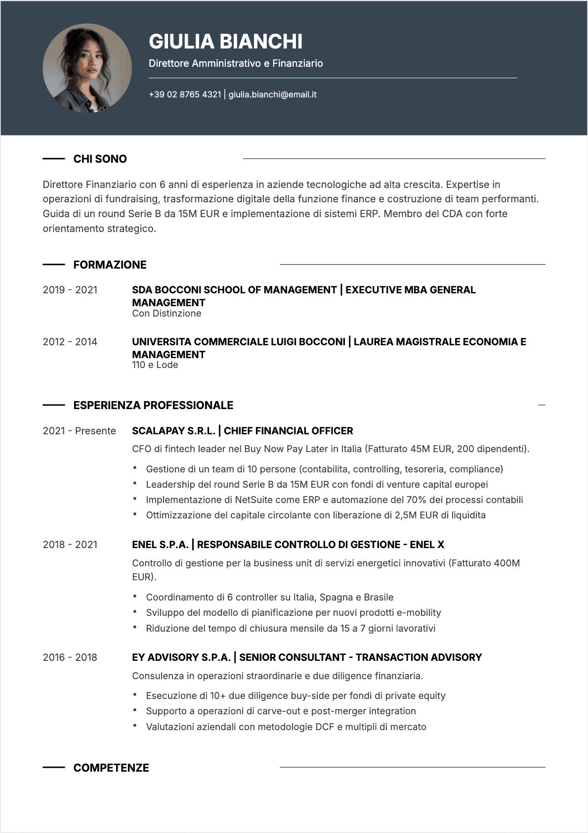 CV Direttore finanziario Confirmé - CV Direttore finanziario