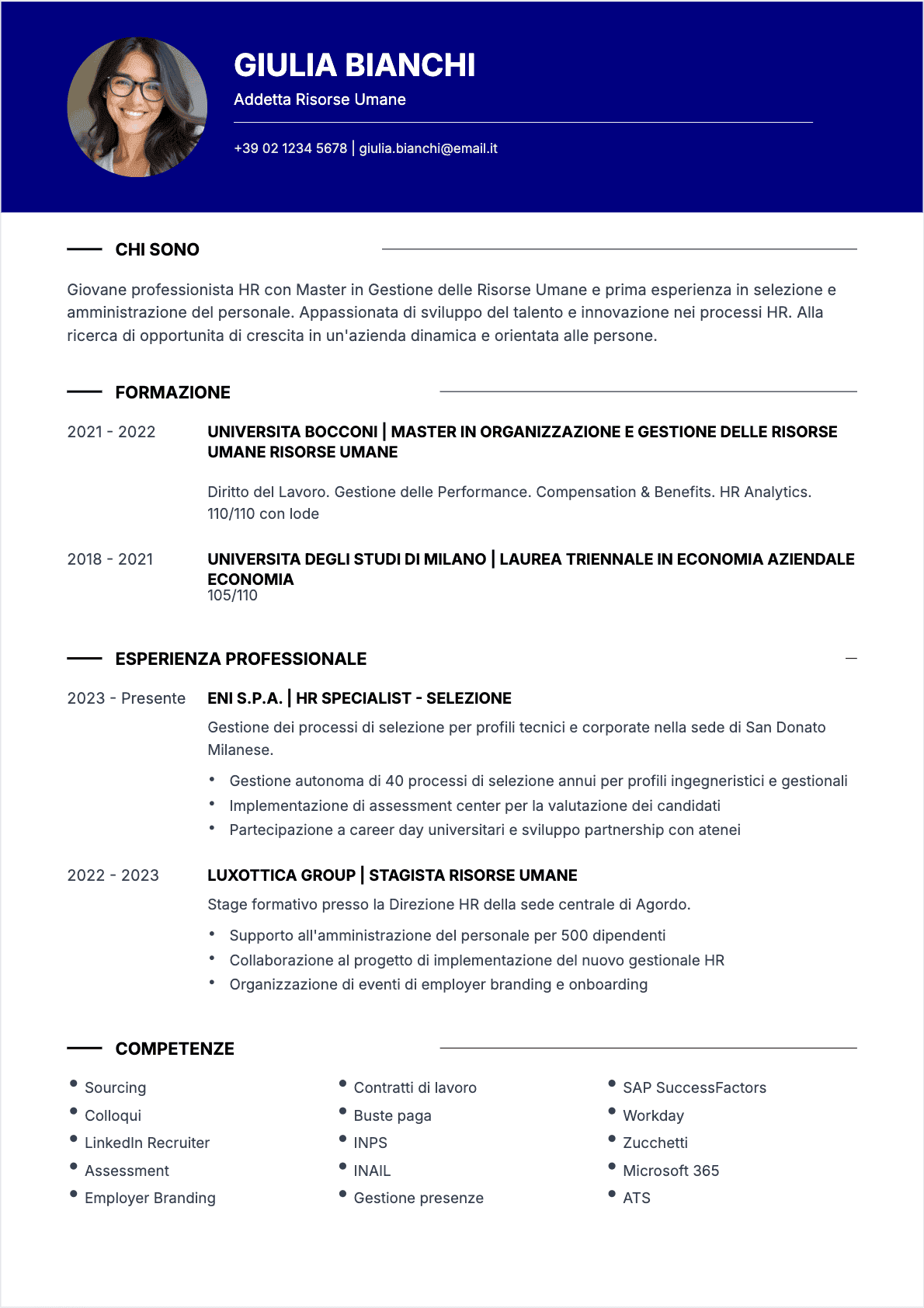 Direttore risorse umane Junior - CV Direttore risorse umane