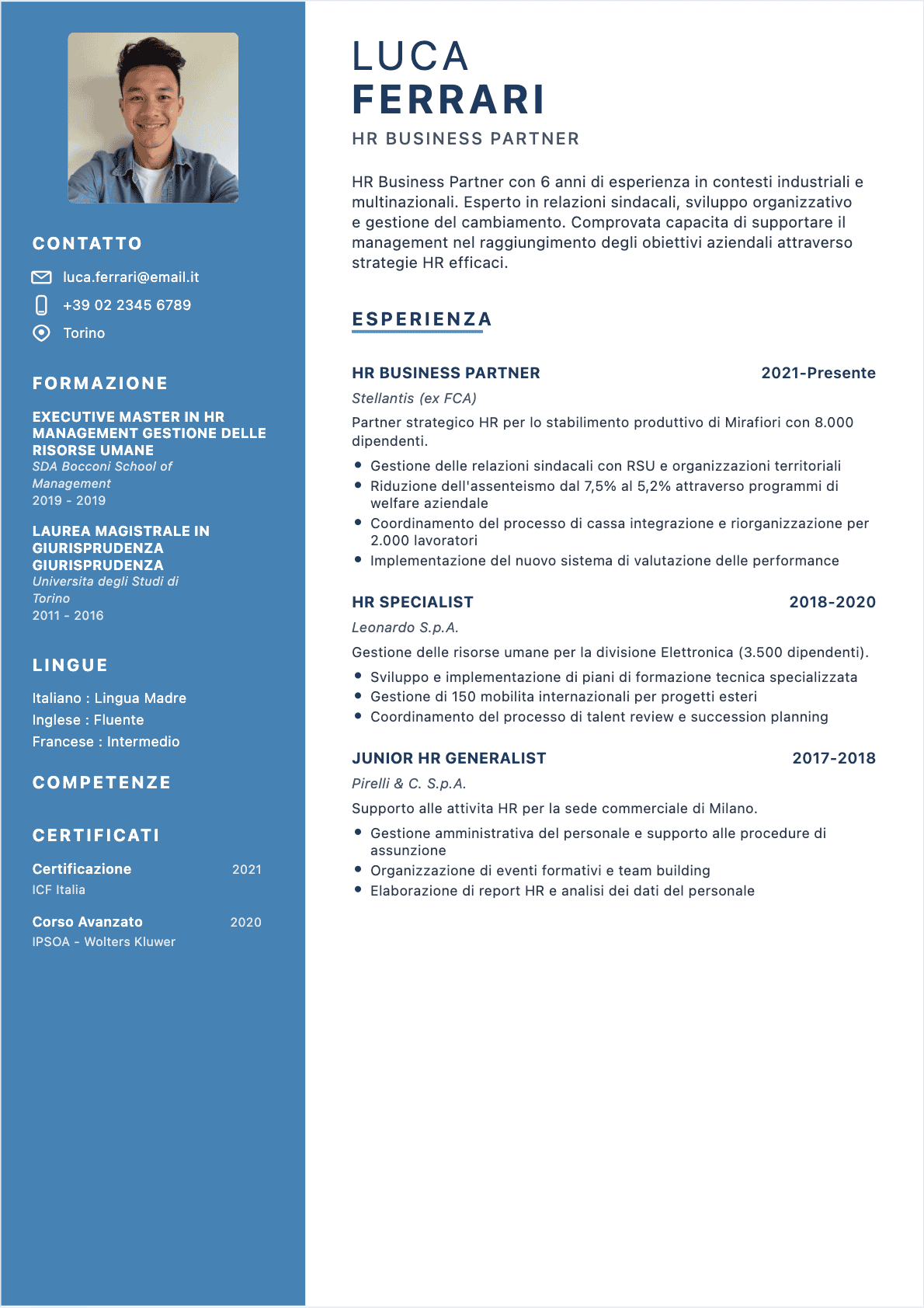 Direttore risorse umane Confirmé - CV Direttore risorse umane