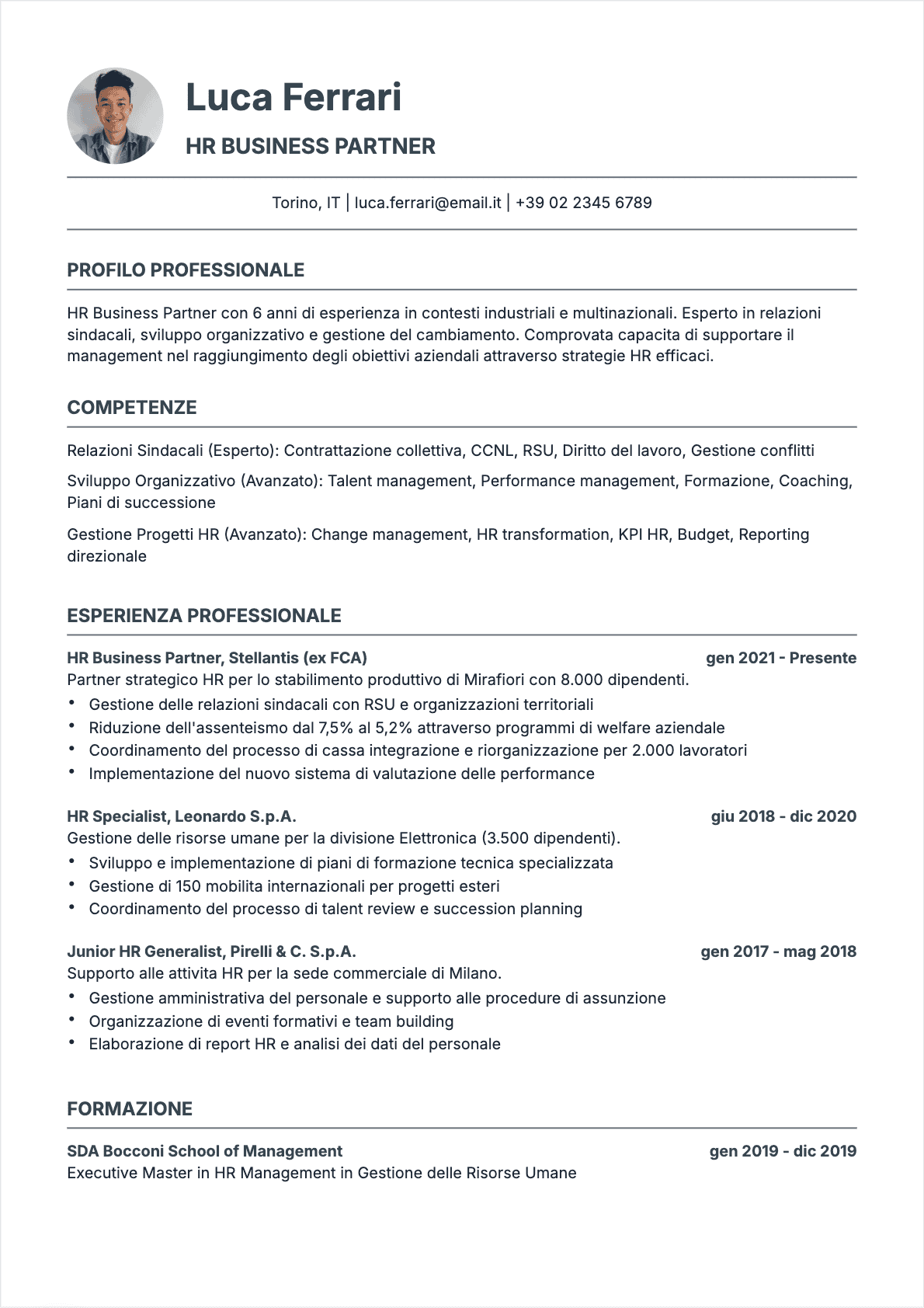 Direttore risorse umane Confirmé - CV Direttore risorse umane