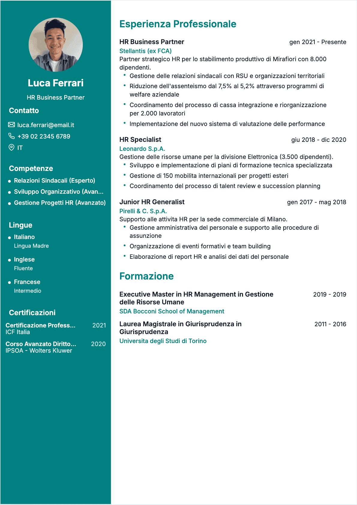 Direttore risorse umane Confirmé - CV Direttore risorse umane