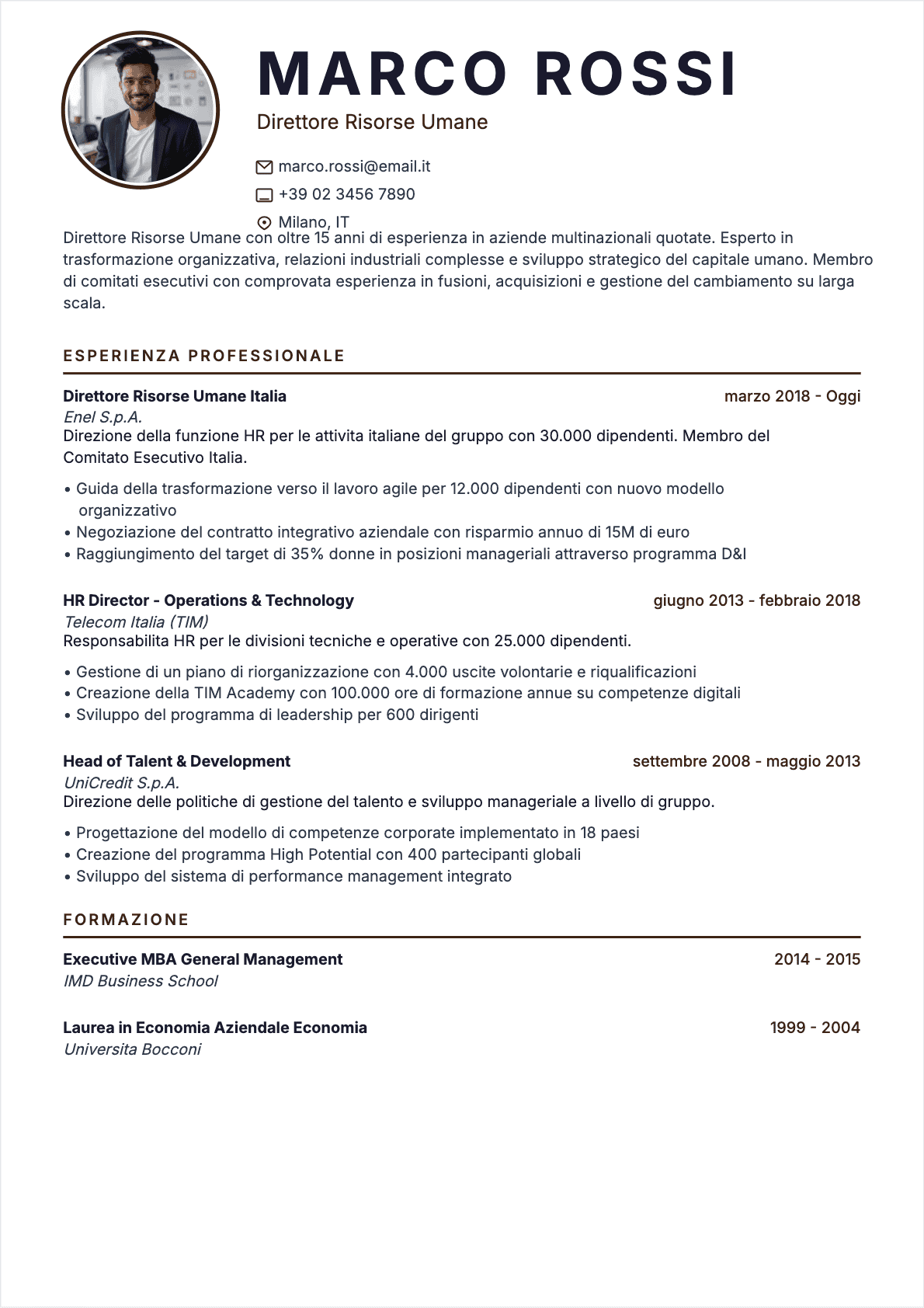 Direttore risorse umane Senior - CV Direttore risorse umane