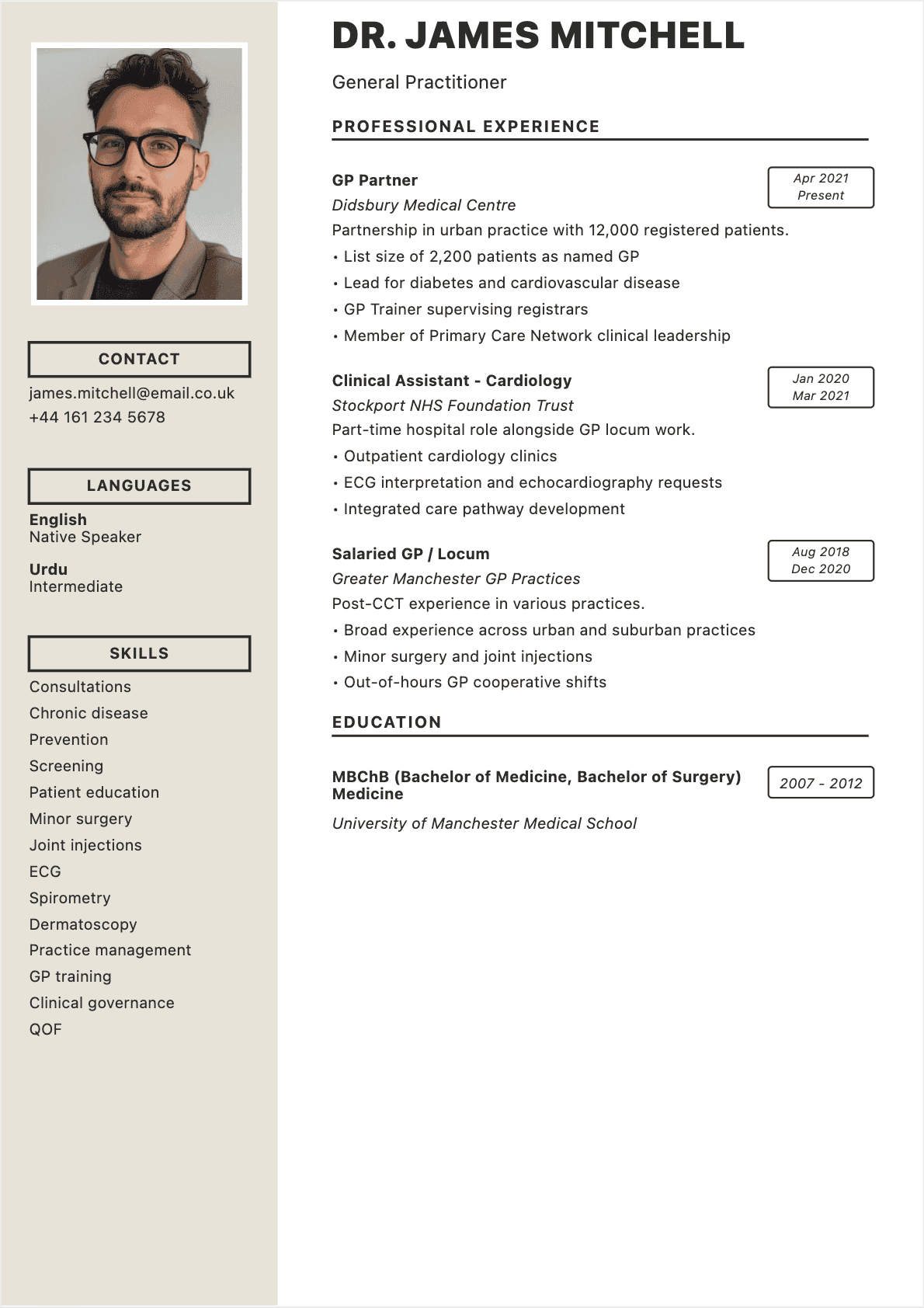 Doctor resume template - Intermediate level | Professional ATS-optimized template