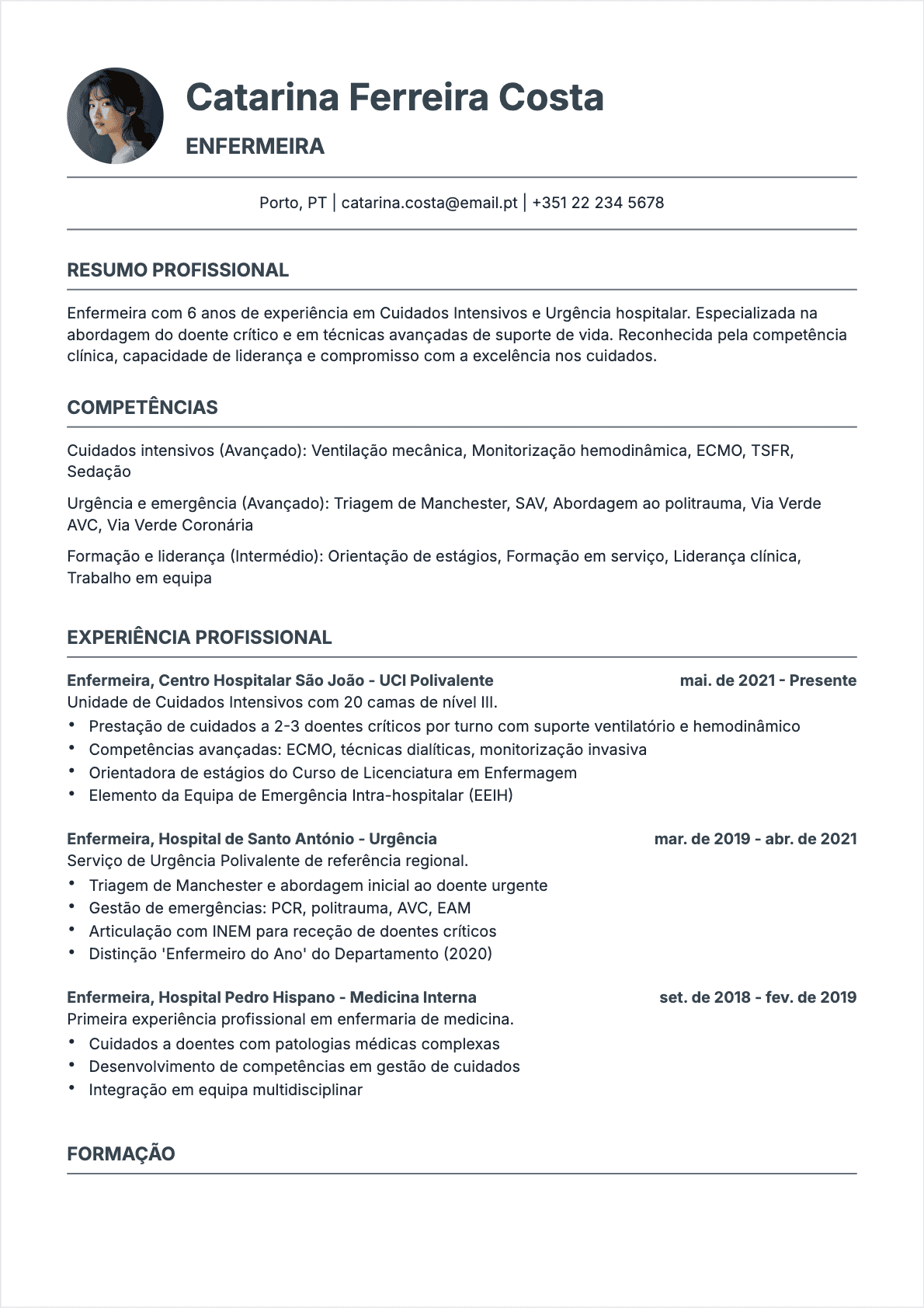 Enfermeiro Confirmé - CV Enfermeiro