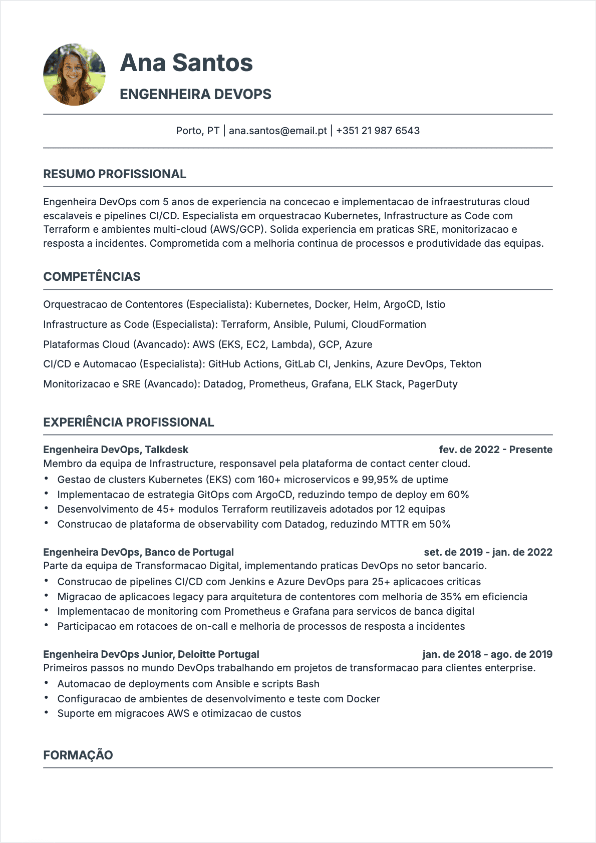 CV Engenheiro DevOps Confirmé - CV Engenheiro DevOps