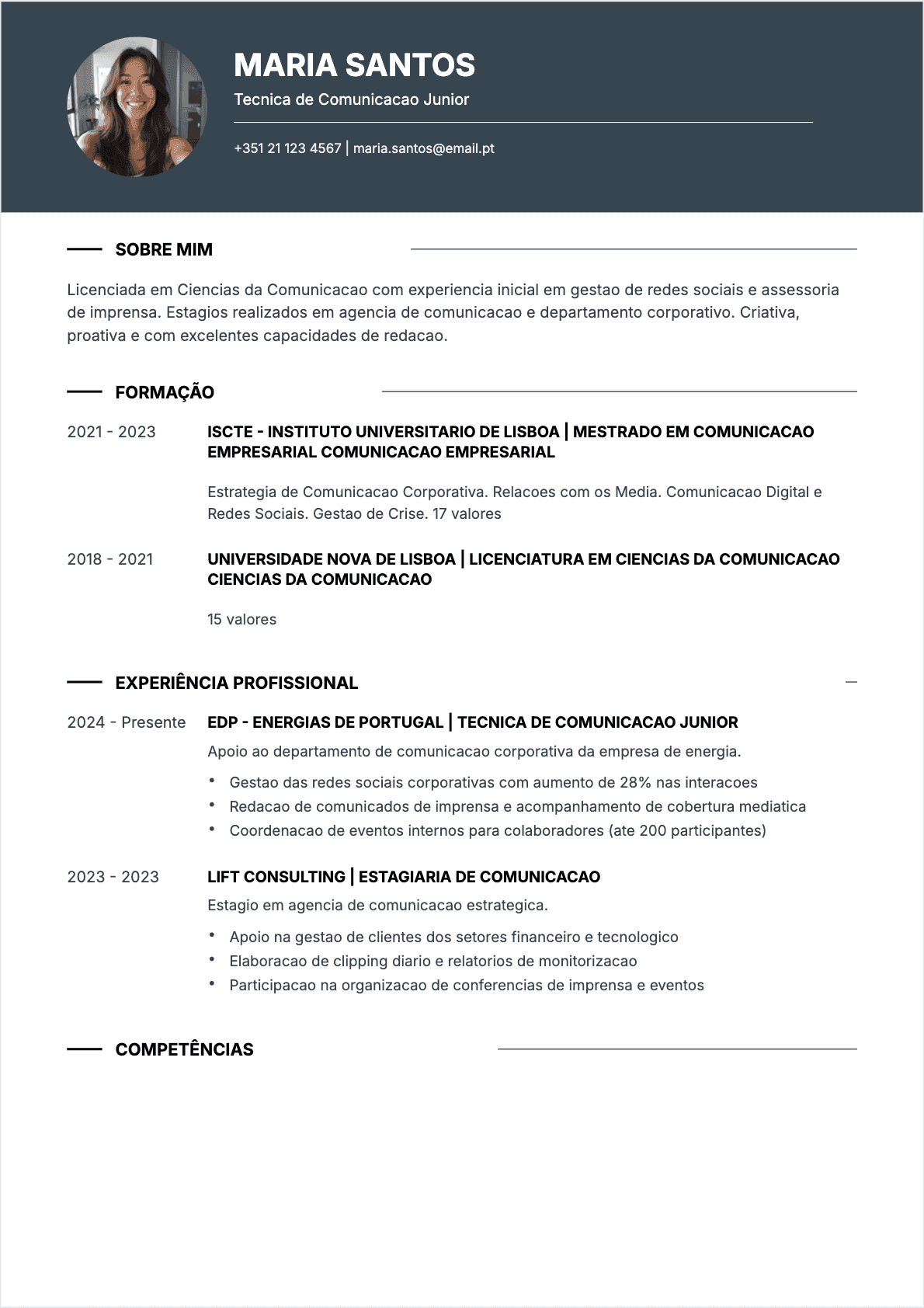 CV Especialista em comunicação Junior - CV Especialista em comunicação