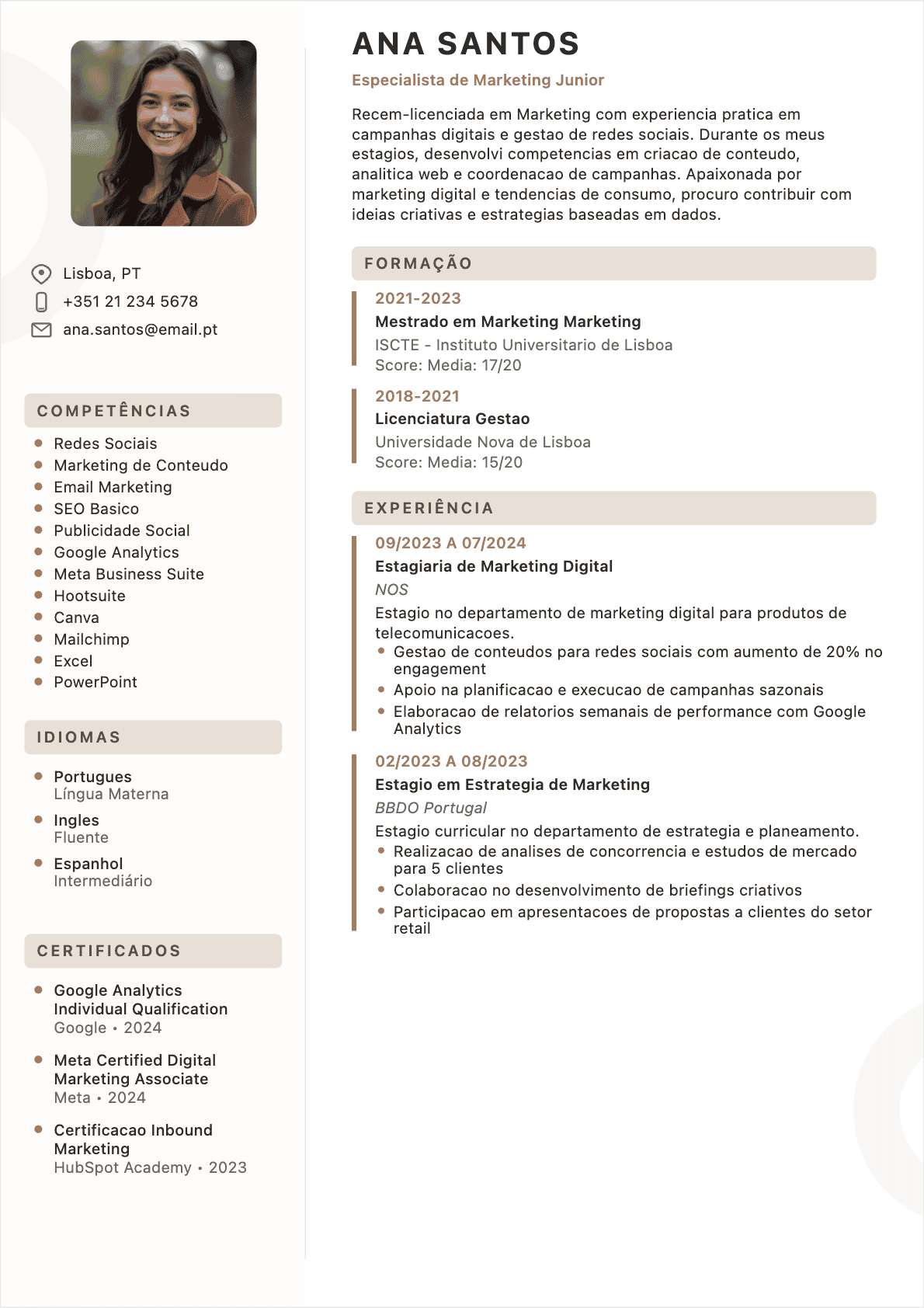 Especialista em marketing Junior - CV Especialista em marketing