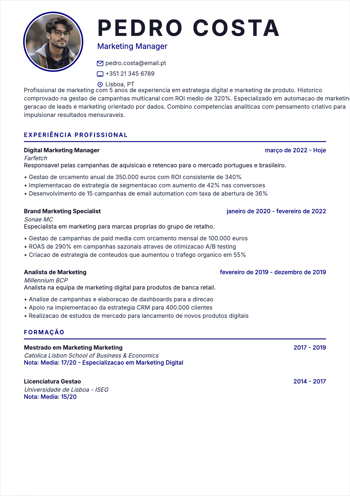 Especialista em marketing Confirmé - CV Especialista em marketing