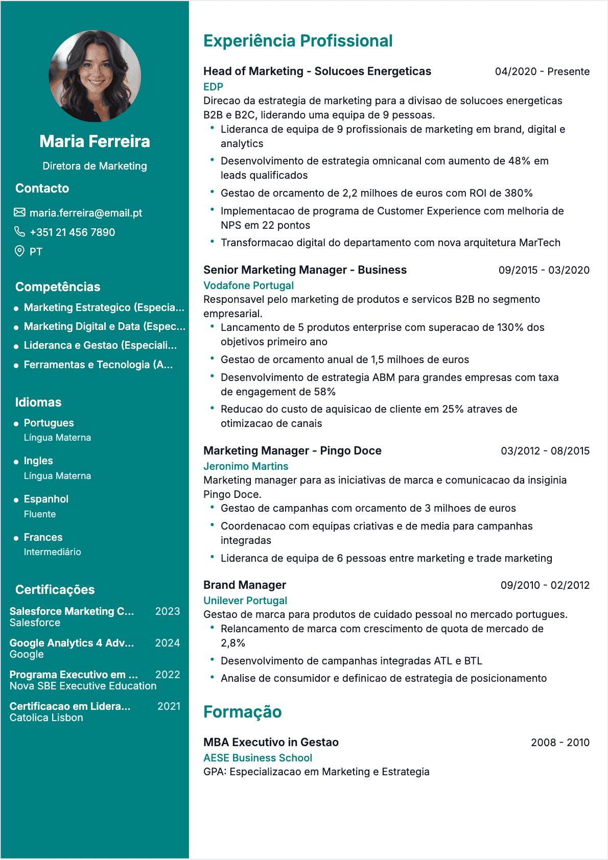 CV Especialista em marketing Senior - CV Especialista em marketing