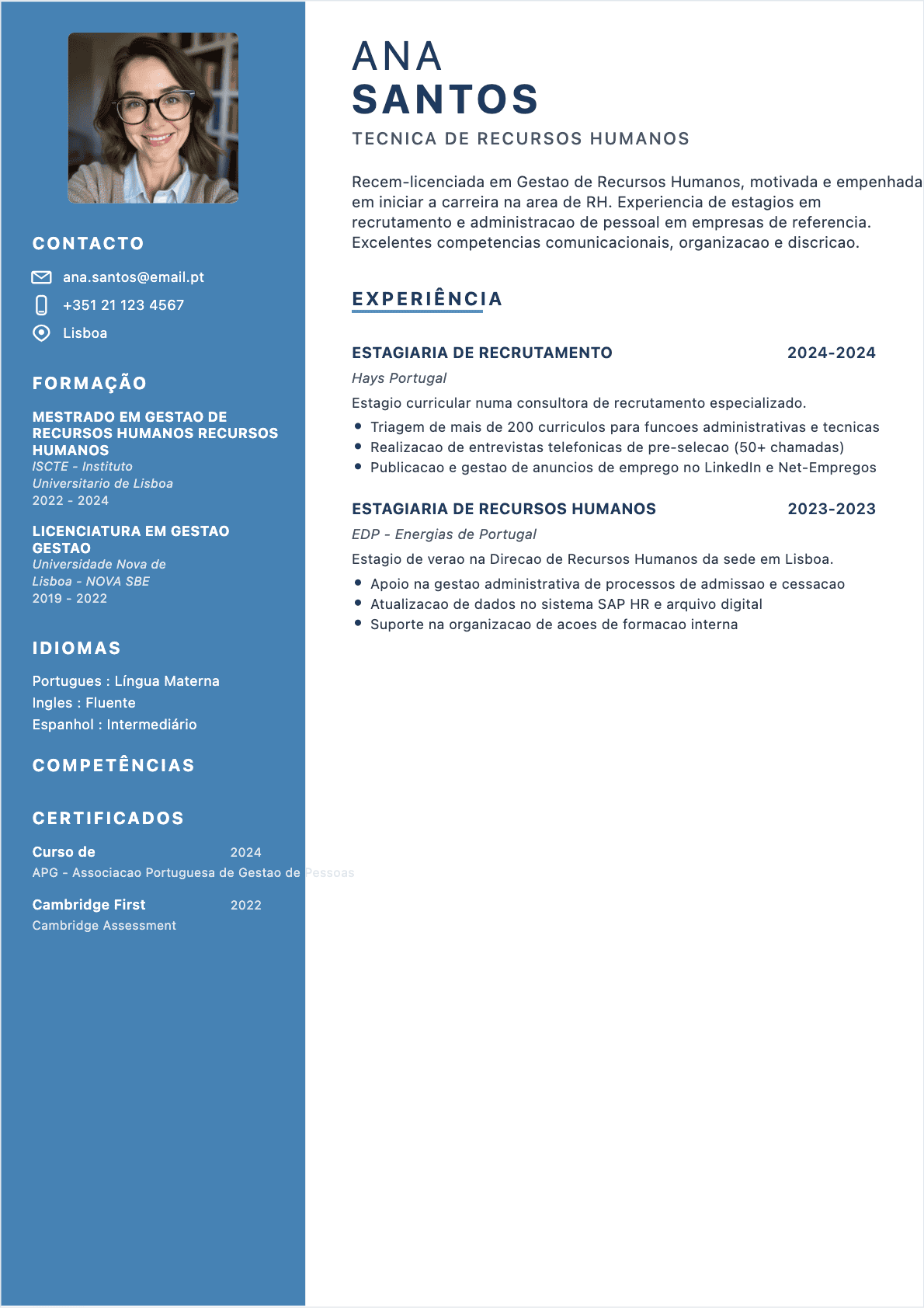 Especialista em RH Junior - CV Especialista em RH