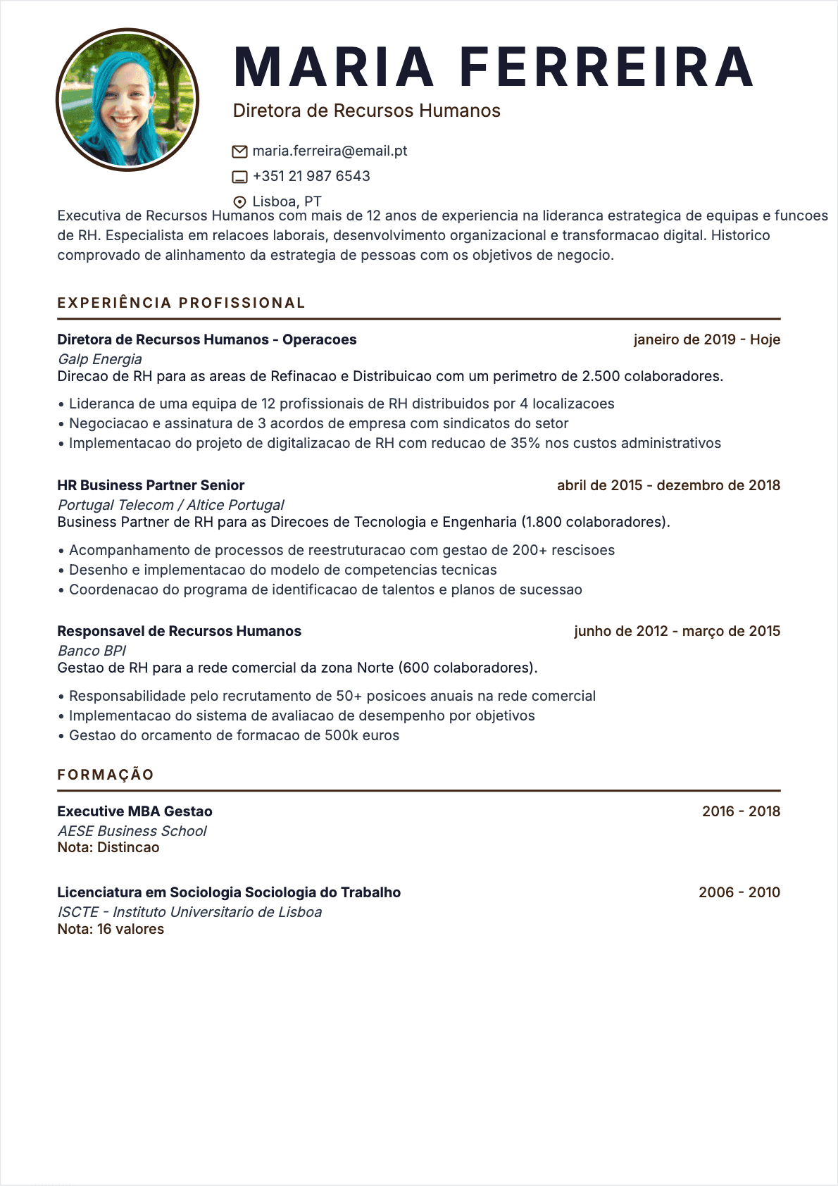 Especialista em RH Senior - CV Especialista em RH