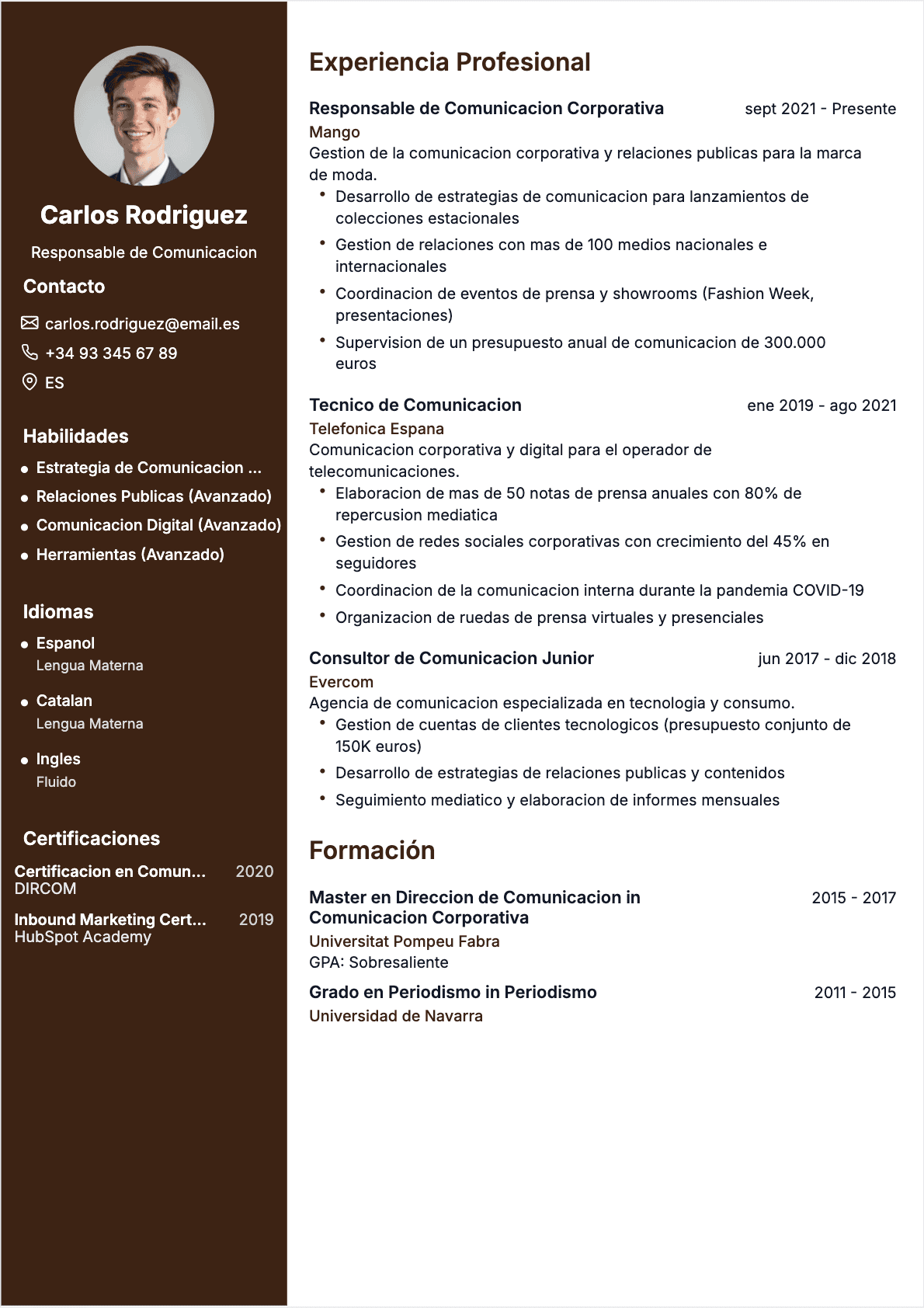 Especialista en comunicación Confirmé - CV Especialista en comunicación