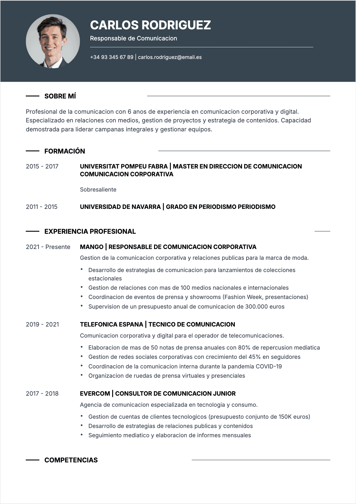 Especialista en comunicación Confirmé - CV Especialista en comunicación