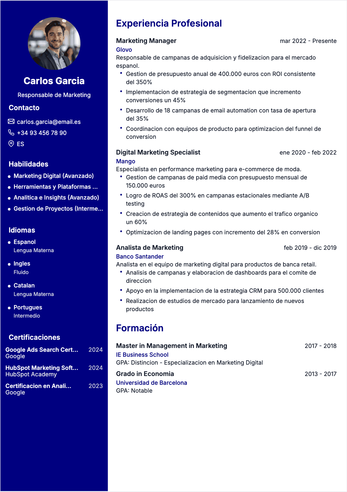 CV Especialista en marketing Confirmé - CV Especialista en marketing