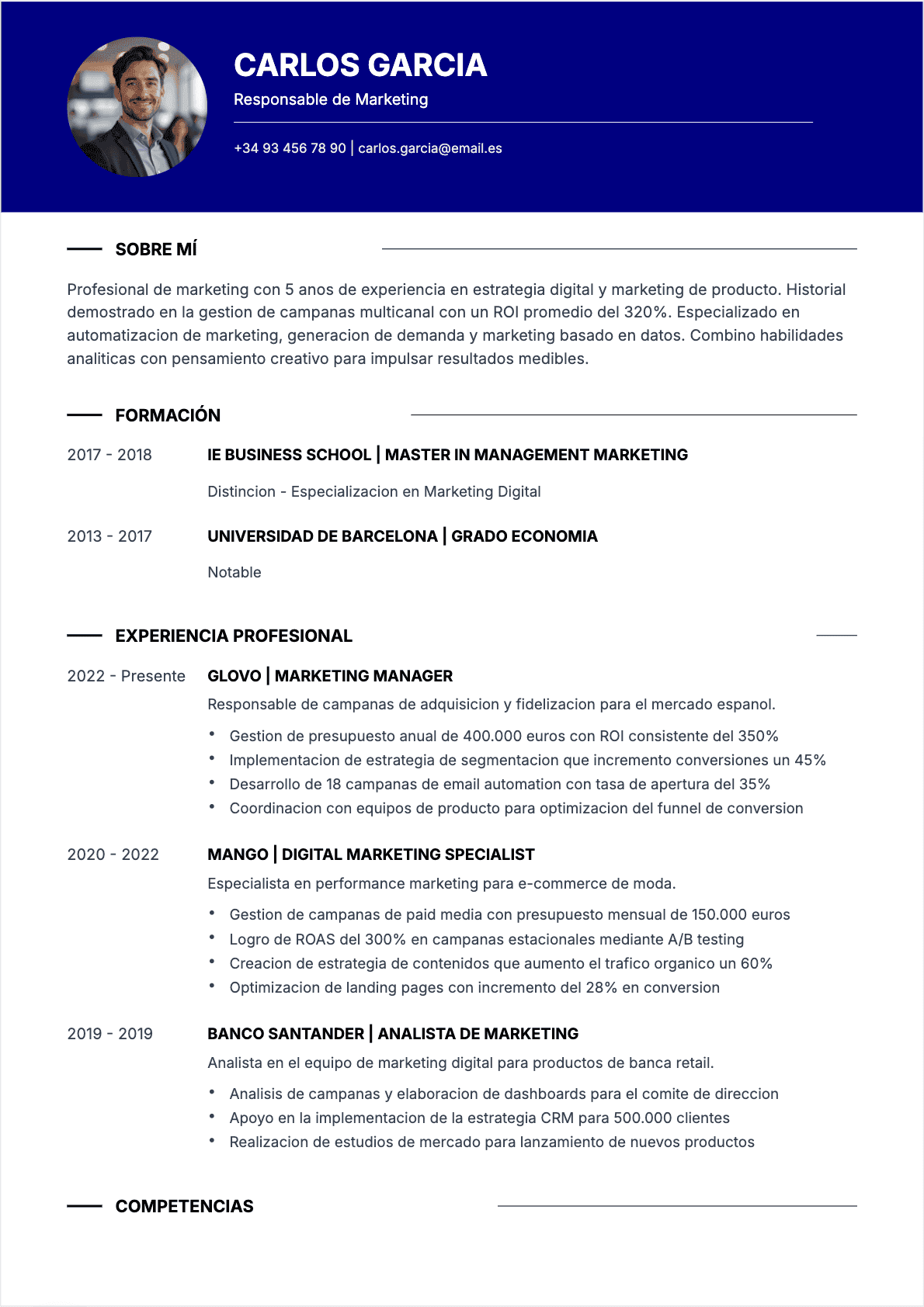 Especialista en marketing Confirmé - CV Especialista en marketing