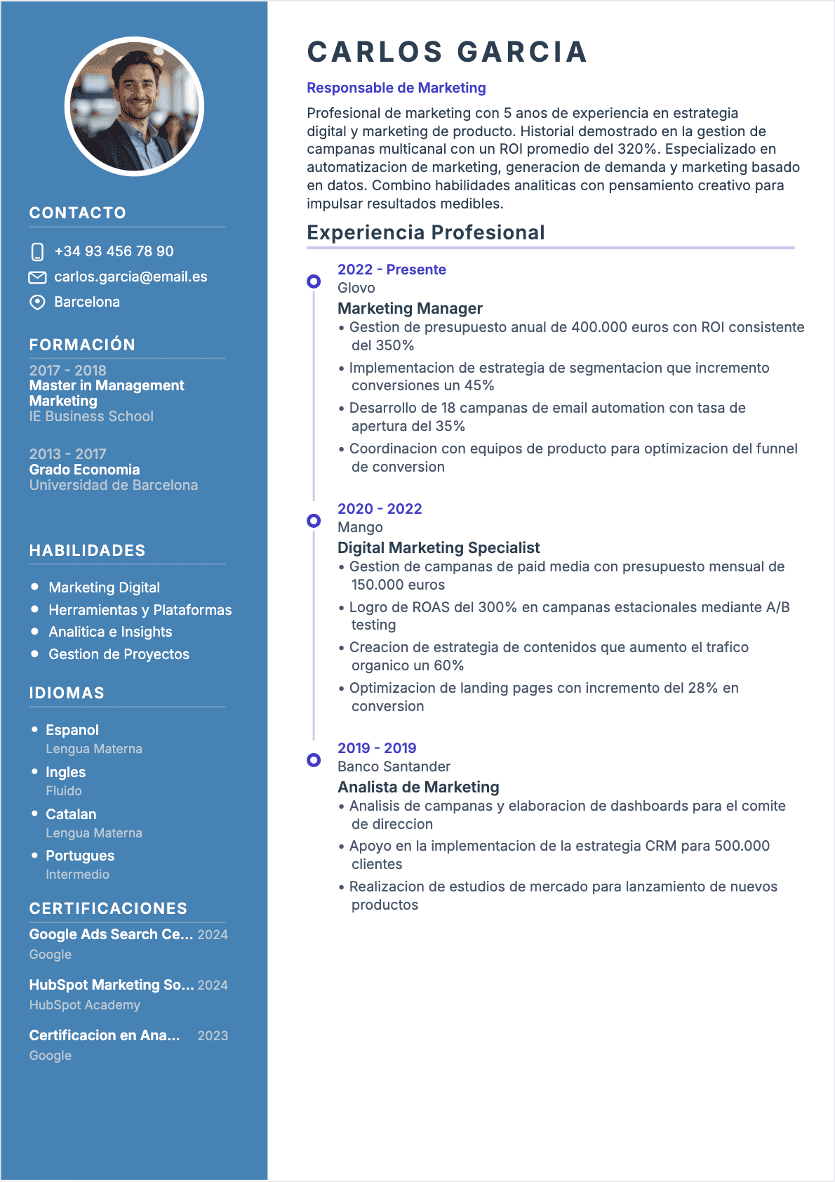 Especialista en marketing Confirmé - CV Especialista en marketing