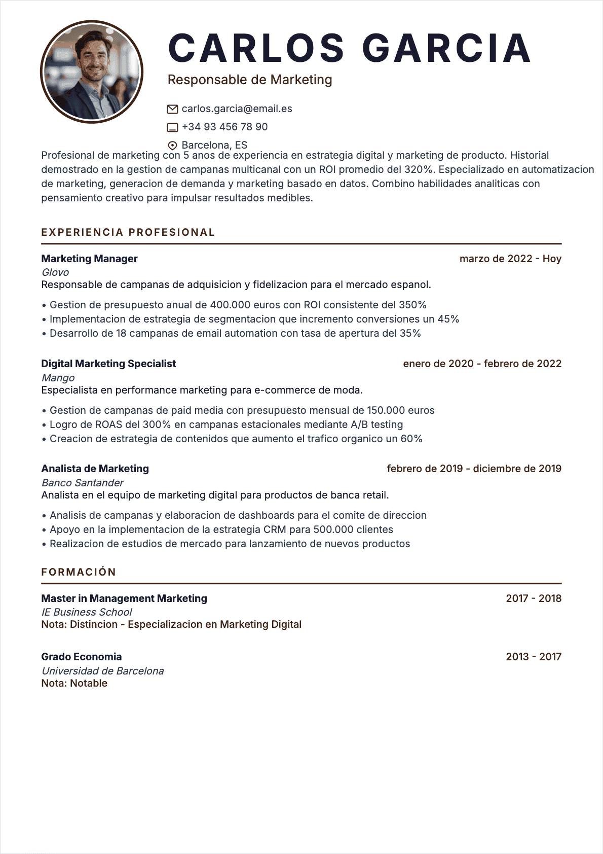 CV Especialista en marketing