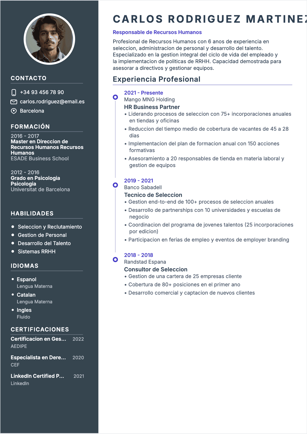 Especialista en RRHH Confirmé - CV Especialista en RRHH