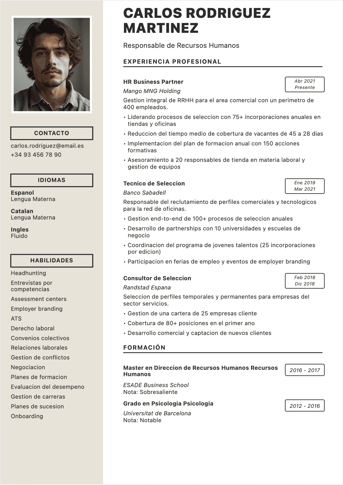 CV Especialista en RRHH Confirmé - CV Especialista en RRHH