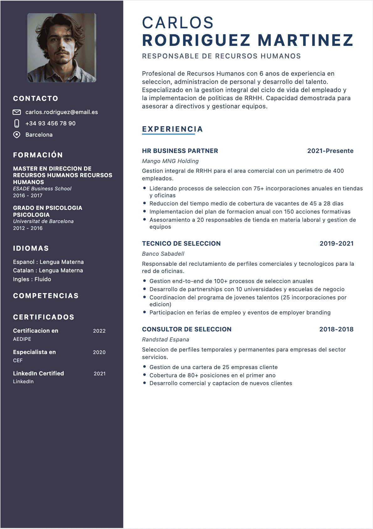 CV Especialista en RRHH