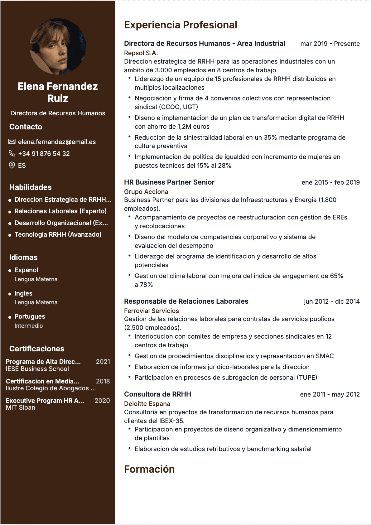 CV Especialista en RRHH Senior - CV Especialista en RRHH