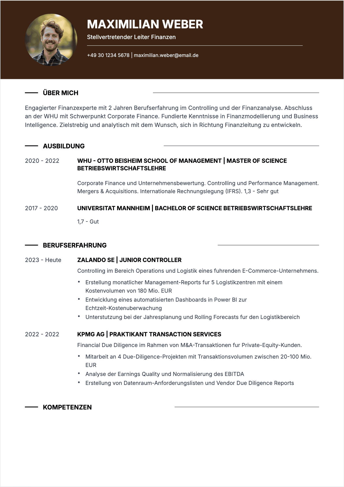 CV Finanzvorstand Junior - Finanzvorstand Lebenslauf