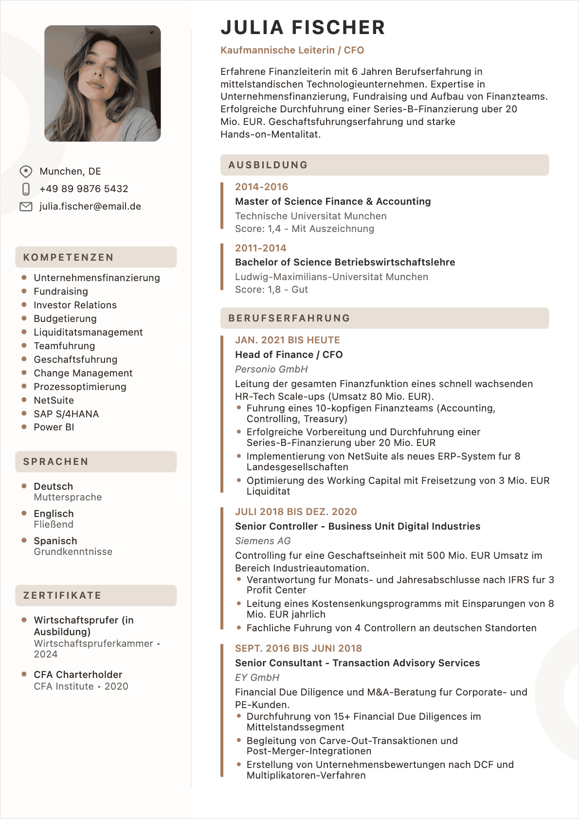 Finanzvorstand Confirmé - Finanzvorstand Lebenslauf