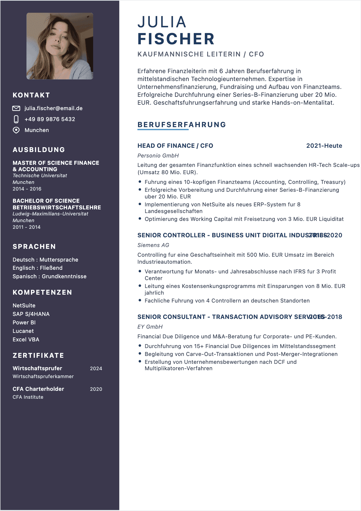 CV Finanzvorstand Confirmé - Finanzvorstand Lebenslauf