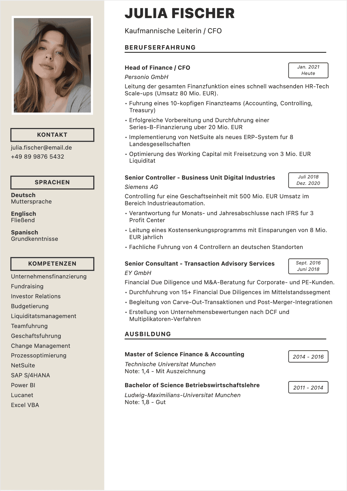 CV Finanzvorstand Confirmé - Finanzvorstand Lebenslauf