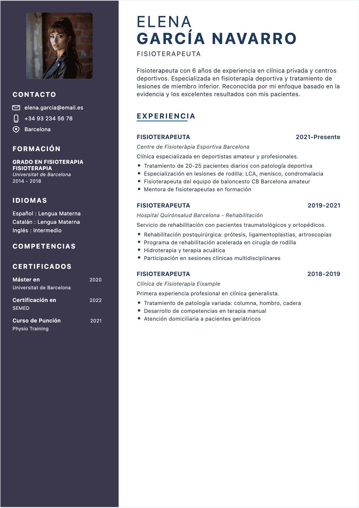 Fisioterapeuta Confirmé - CV Fisioterapeuta