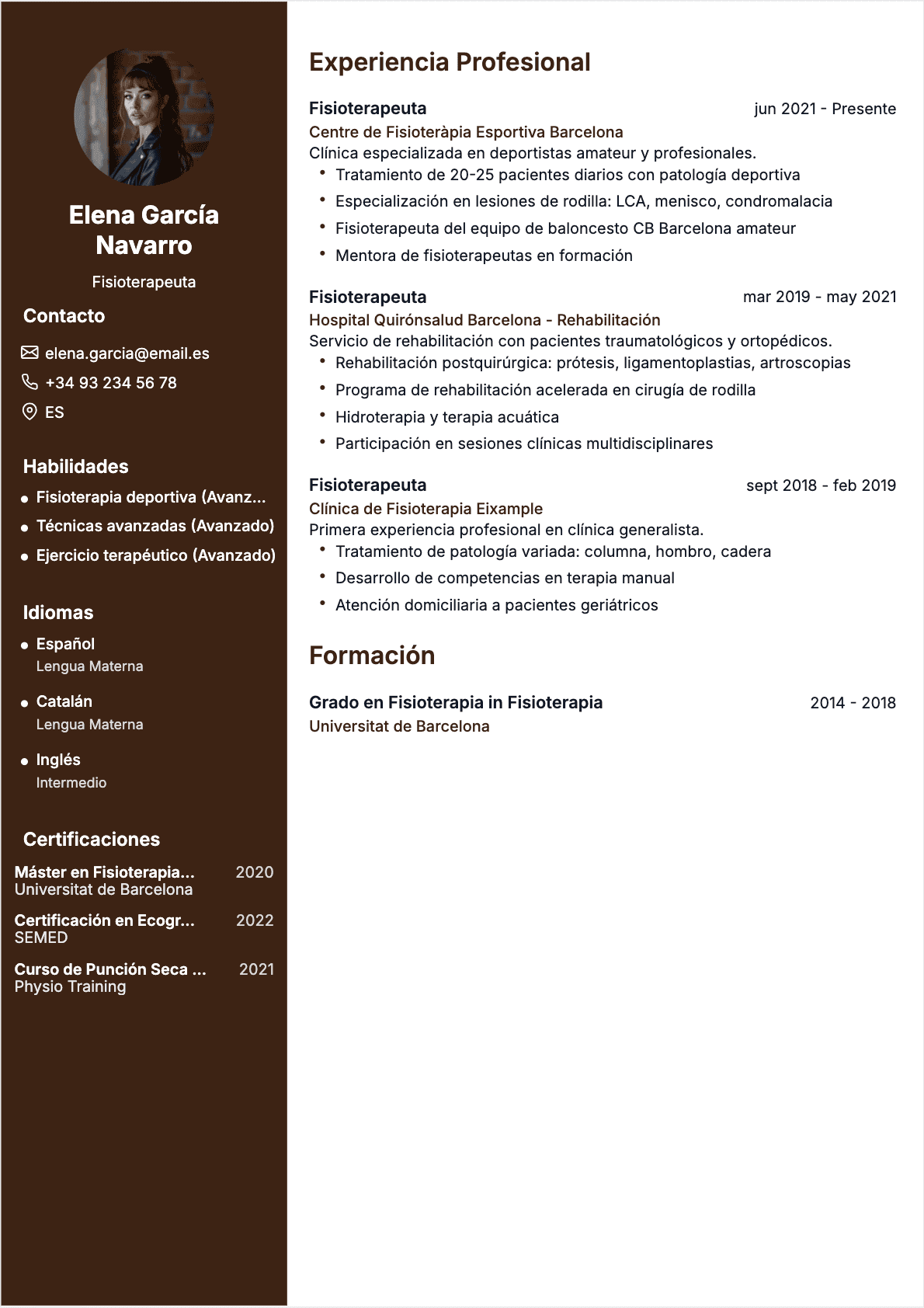 Fisioterapeuta Confirmé - CV Fisioterapeuta