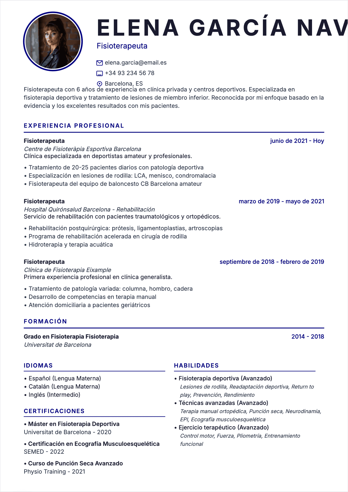 CV Fisioterapeuta Confirmé - CV Fisioterapeuta