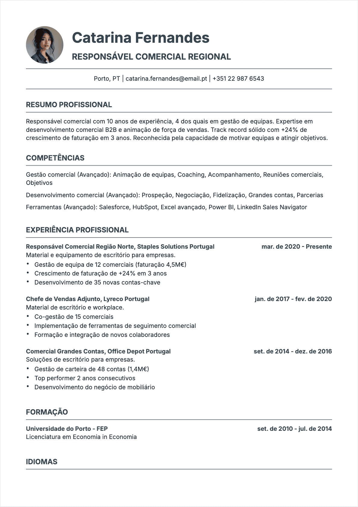 Gerente de Vendas Confirmé - CV Gerente de Vendas