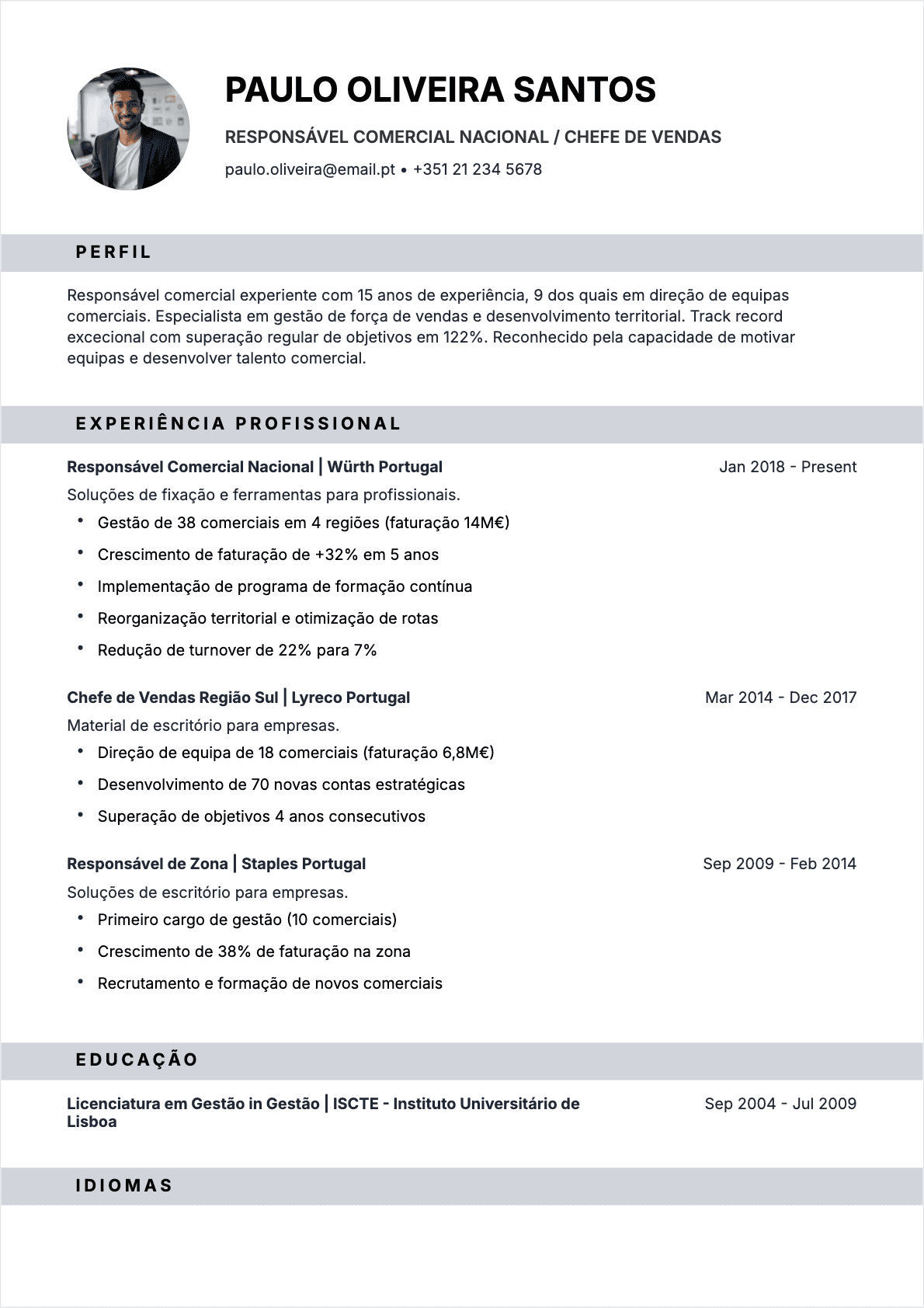 CV Gerente de Vendas Senior - CV Gerente de Vendas