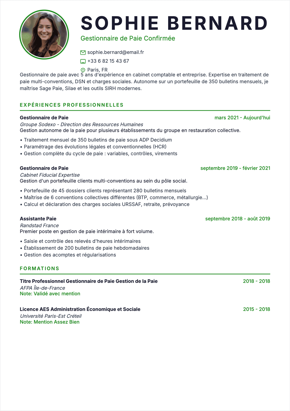 Modèle de CV Payroll Manager, Intermediate