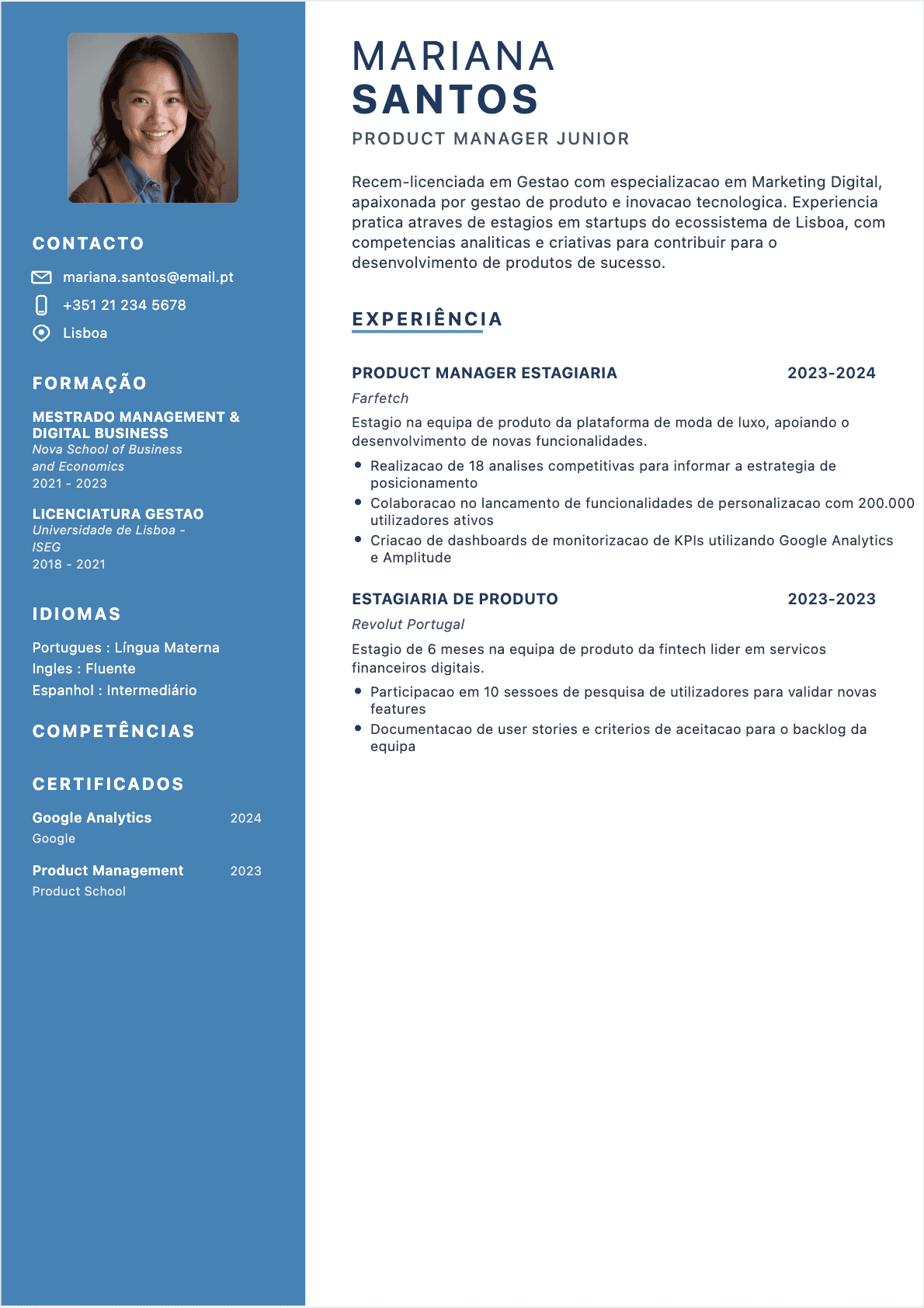 Gestor de produto Junior - CV Gestor de produto