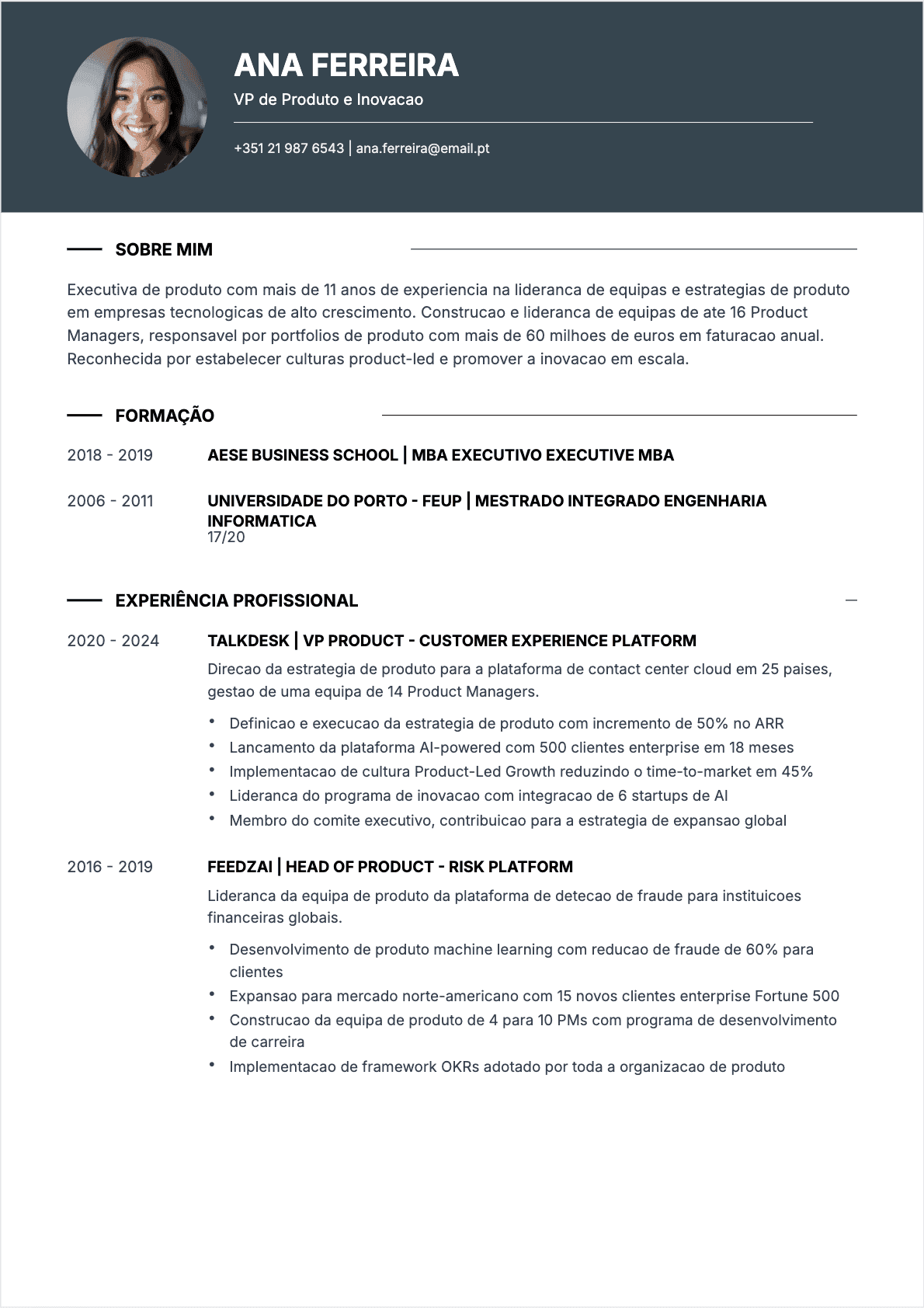 CV Gestor de produto Senior - CV Gestor de produto