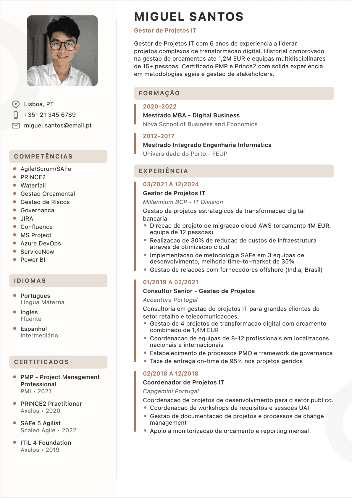 Gestor de projeto TI Confirmé - CV Gestor de projeto TI