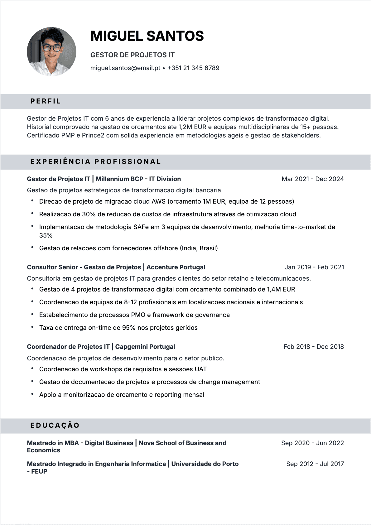 CV Gestor de projeto TI