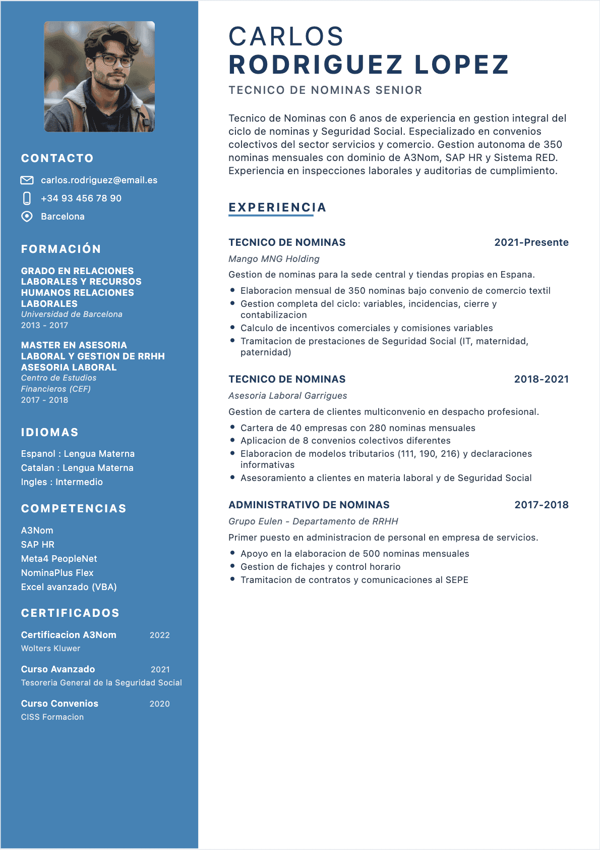 Payroll Manager Confirmé - CV Payroll Manager