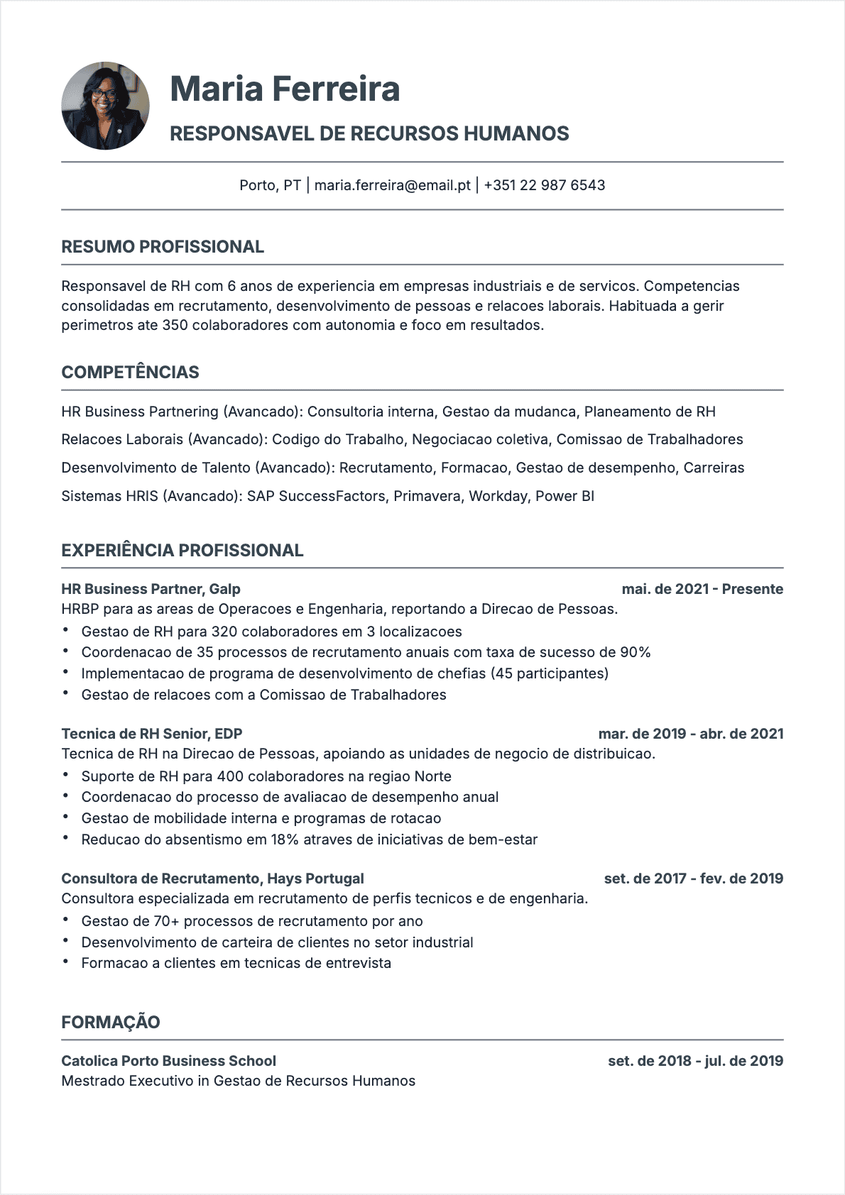 Gestor RH Confirmé - CV Gestor RH