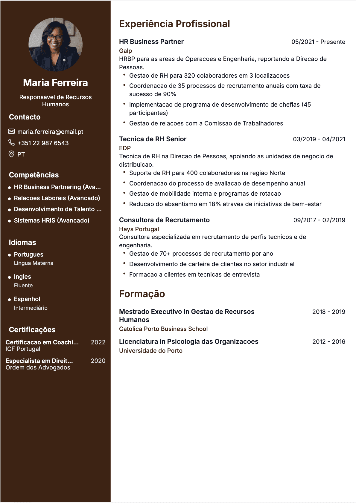 Modelo de CV Gestor RH, Intermediate