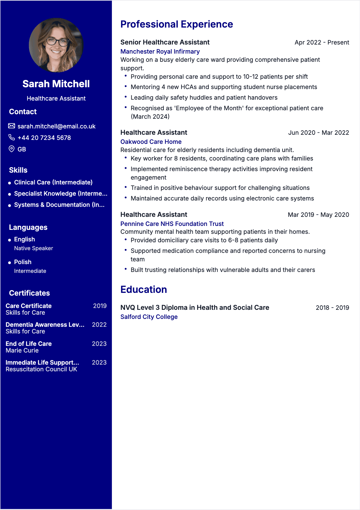 Resume Healthcare Assistant Confirmé - Healthcare Assistant Resume