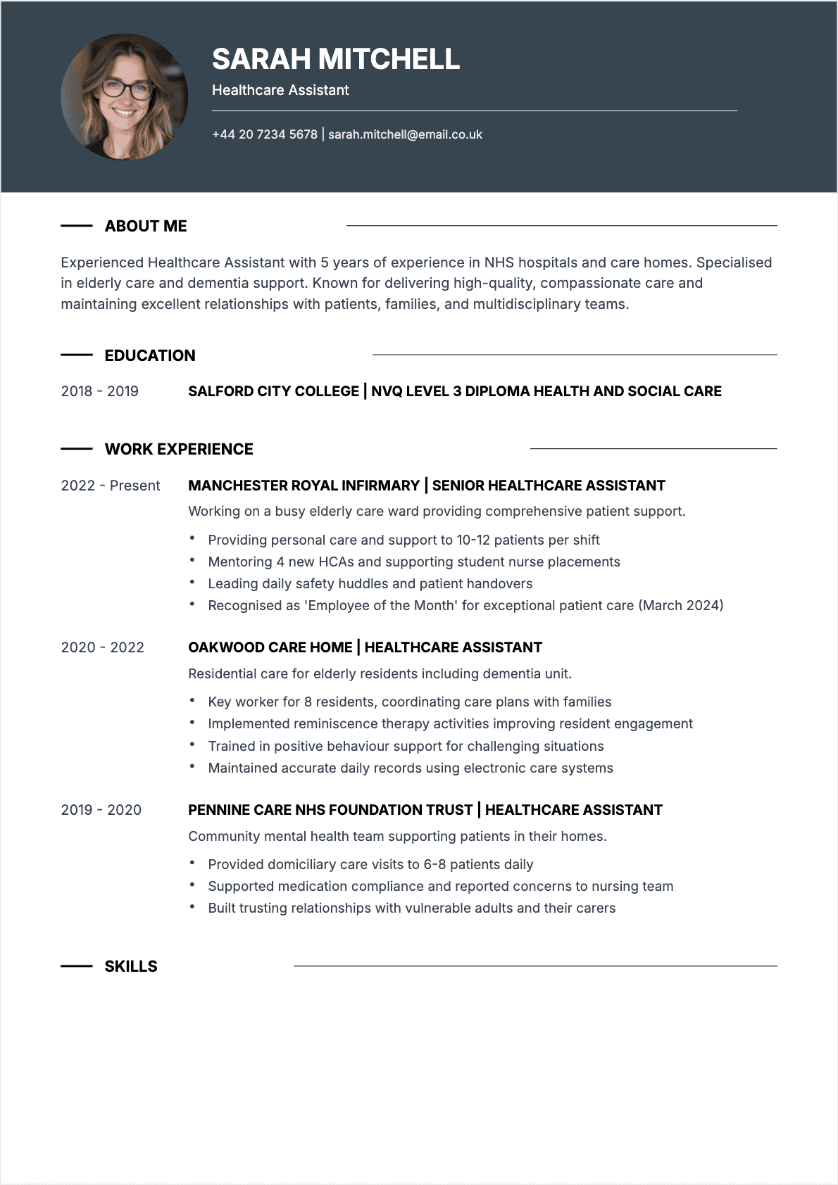 Resume Healthcare Assistant Confirmé - Healthcare Assistant Resume