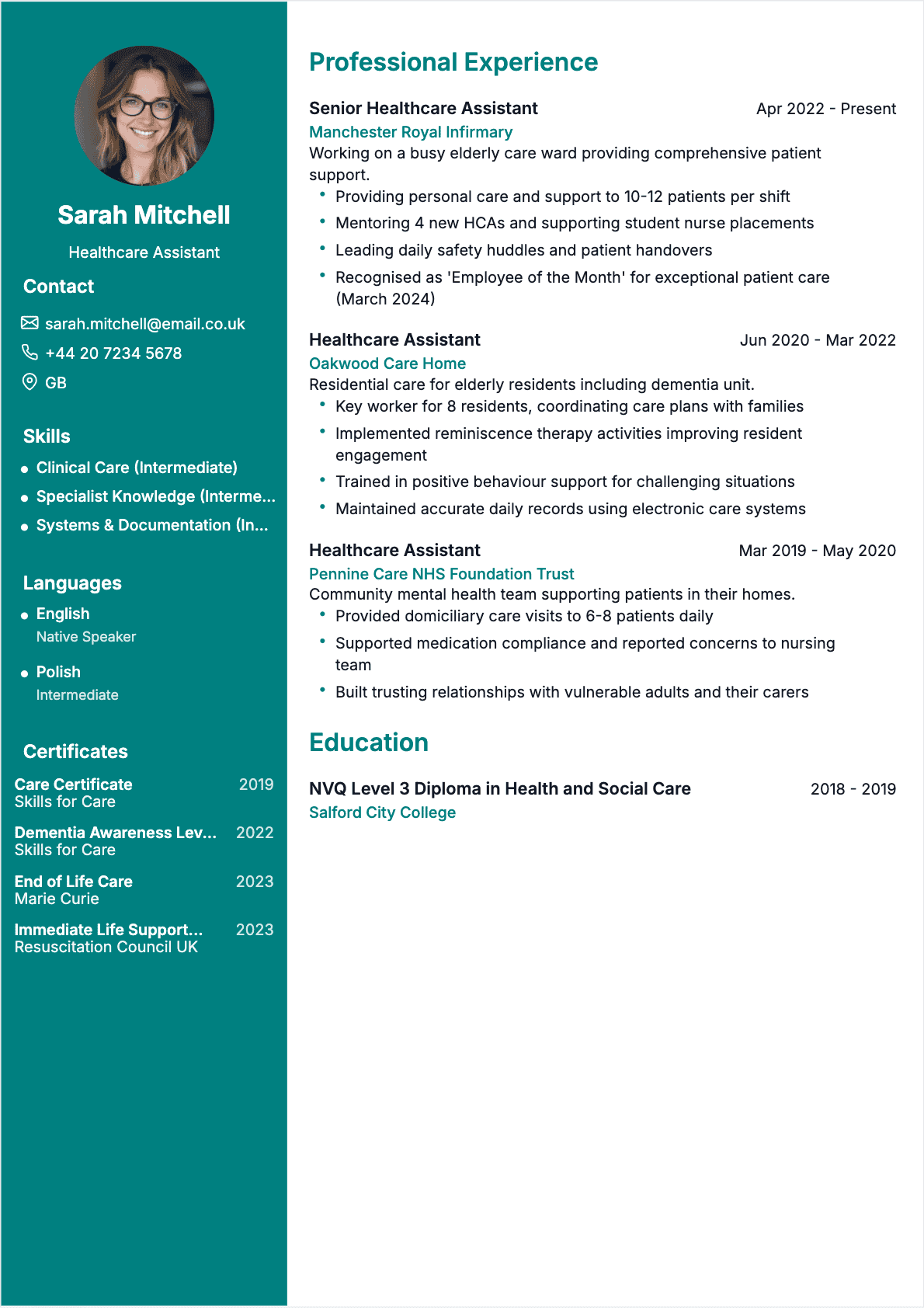 Healthcare Assistant Confirmé - Healthcare Assistant Resume