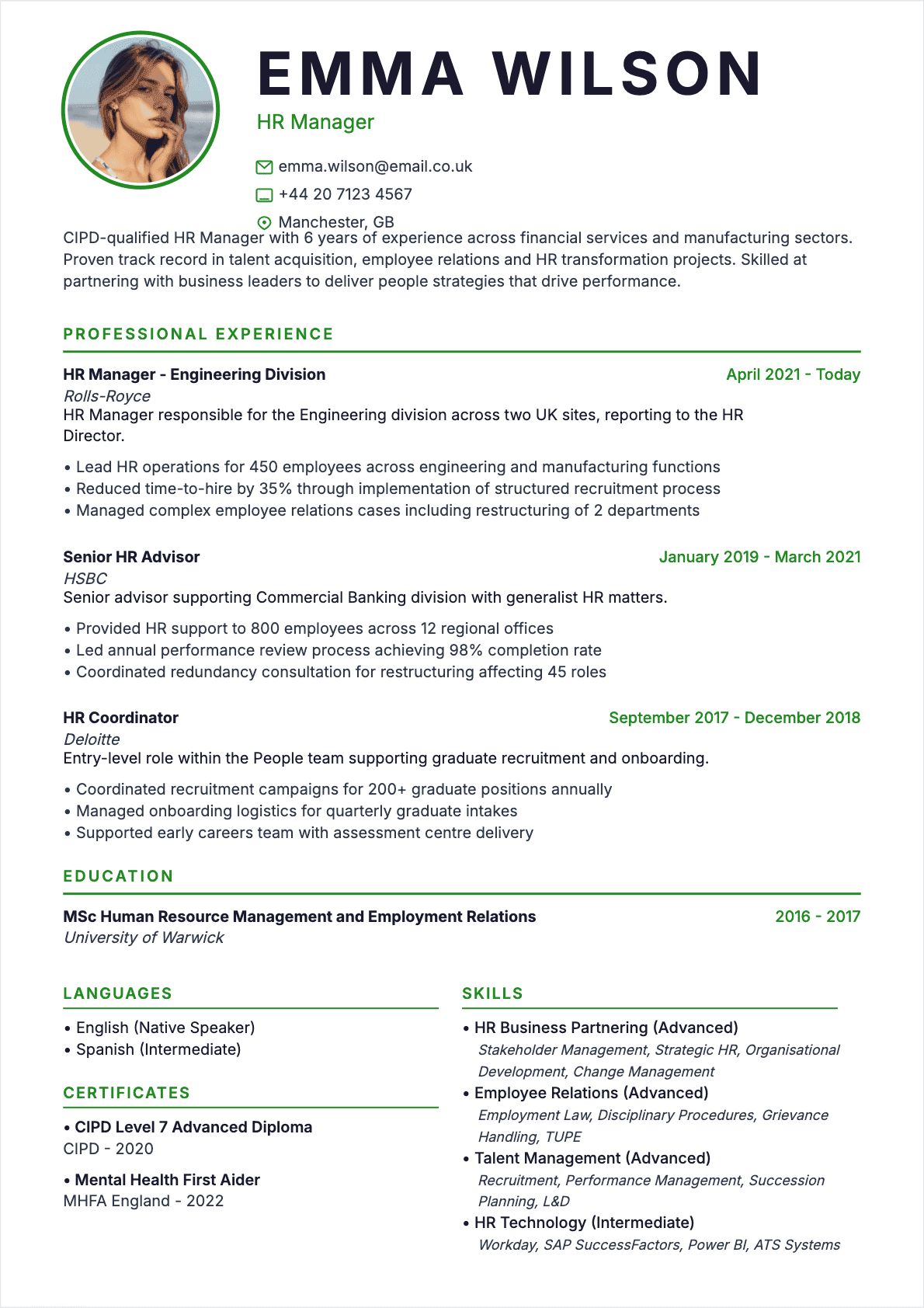 Resume HR Manager Confirmé - HR Manager Resume