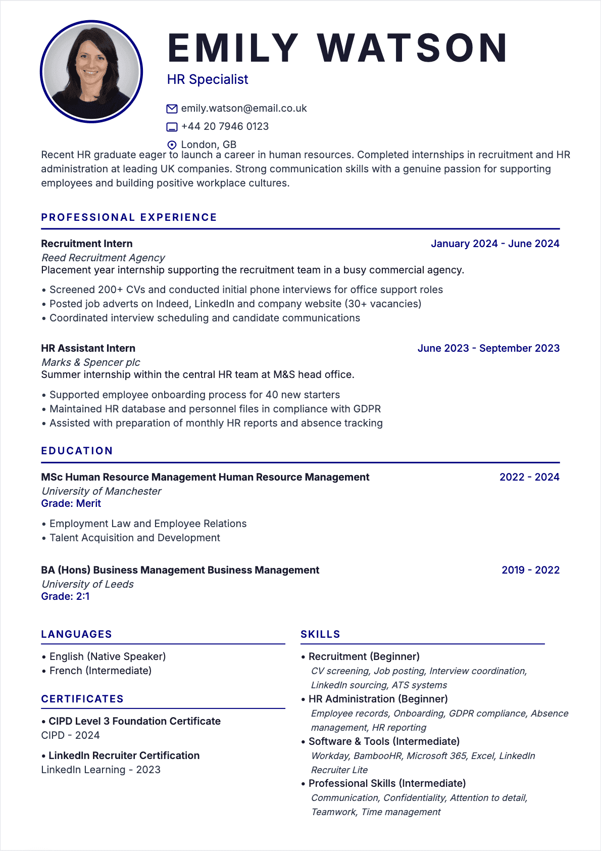 HR Specialist Junior - HR Specialist Resume